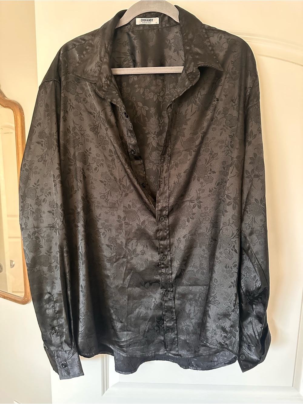 Men's Black Satin Jacquard Shirt XL